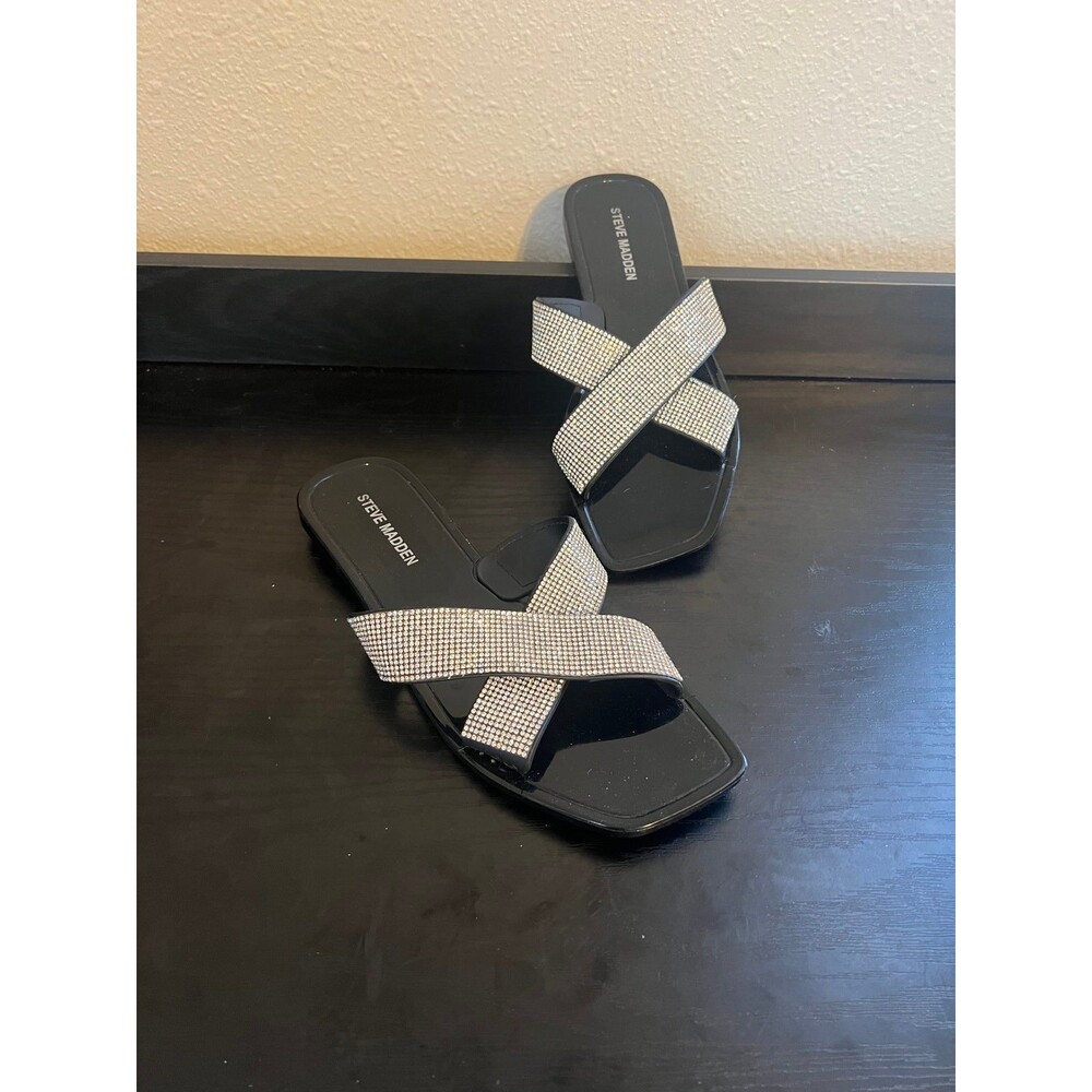 Steve Madden Jelly Black Rhonesone Crossover Sandals Size 7